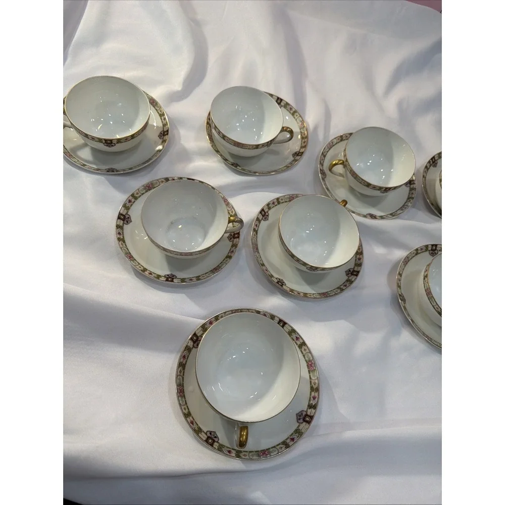 16 Pc Rare Noritake Nippon 1920's Vintage Serving Saucer & CupTea Victorian‎ 57